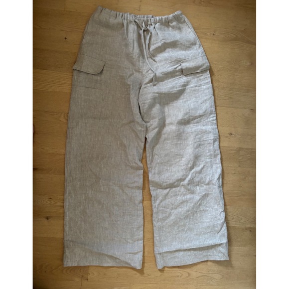Reformation Ethan 100% Linen Wide Leg Cargo Pants Drawstring Oatmeal Womens $198 - Picture 5 of 10
